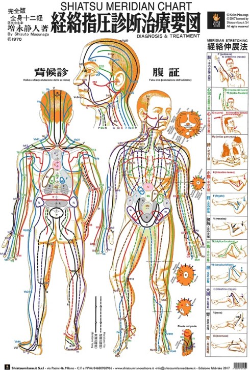 Shizuto Masunaga: mappa dei meridiani dello Shiatsu stile Iokai